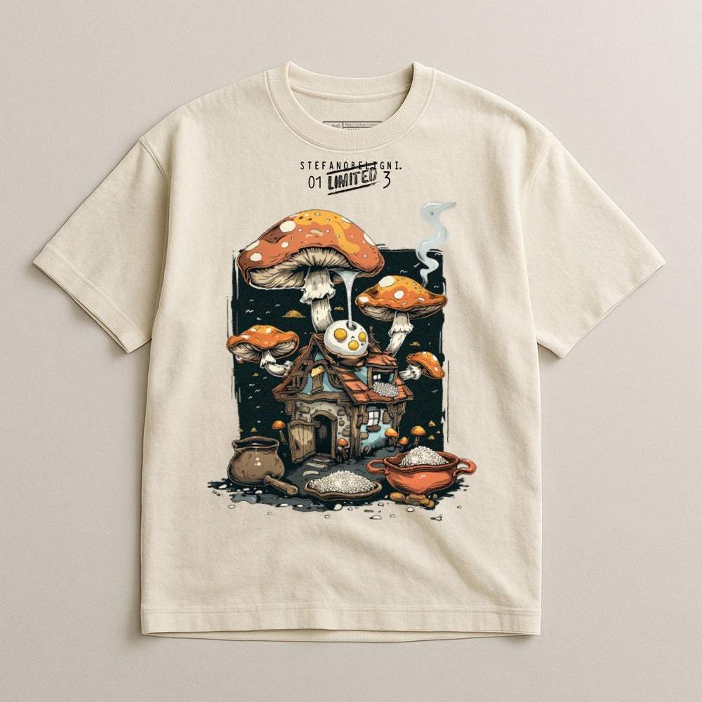 Whimsical Mushroom House Graphic Tee Shirt