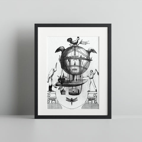 Vintage Nautical Globe Artwork Illustration Print