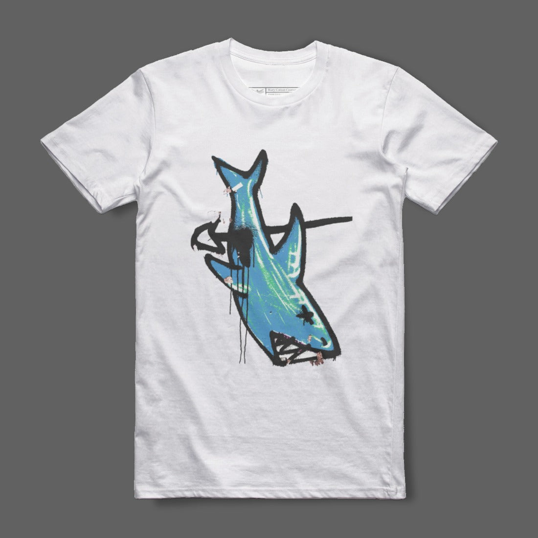 Abstract Shark Graphic Art White T-Shirt