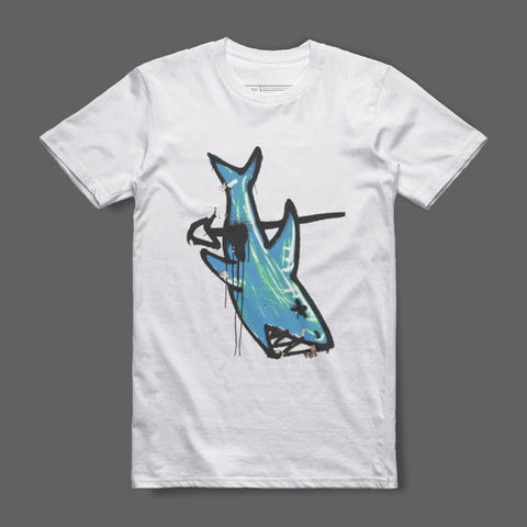 Abstract Shark Graphic Art White T-Shirt