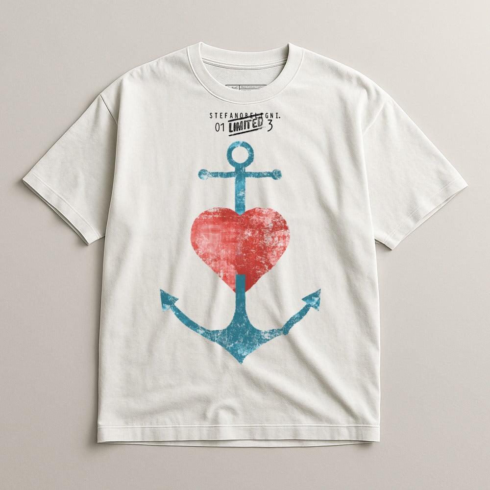Vintage Graphic Anchor and Heart Design T-shirt
