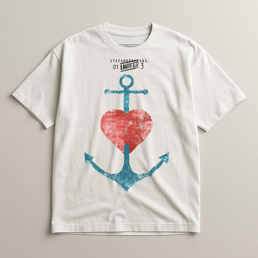 Vintage Graphic Anchor and Heart Design T-shirt