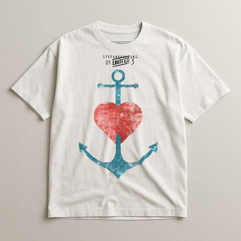 Vintage Graphic Anchor and Heart Design T-shirt