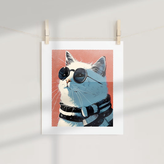 Stylish Sunglasses Cat Wall Art Print for Home Decor