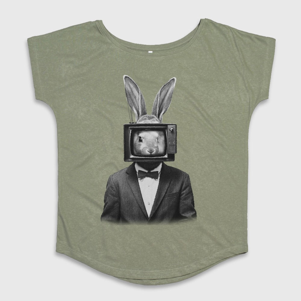 Bunny with TV Head Graphic Print Fashion Top