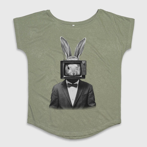 Bunny with TV Head Graphic Print Fashion Top