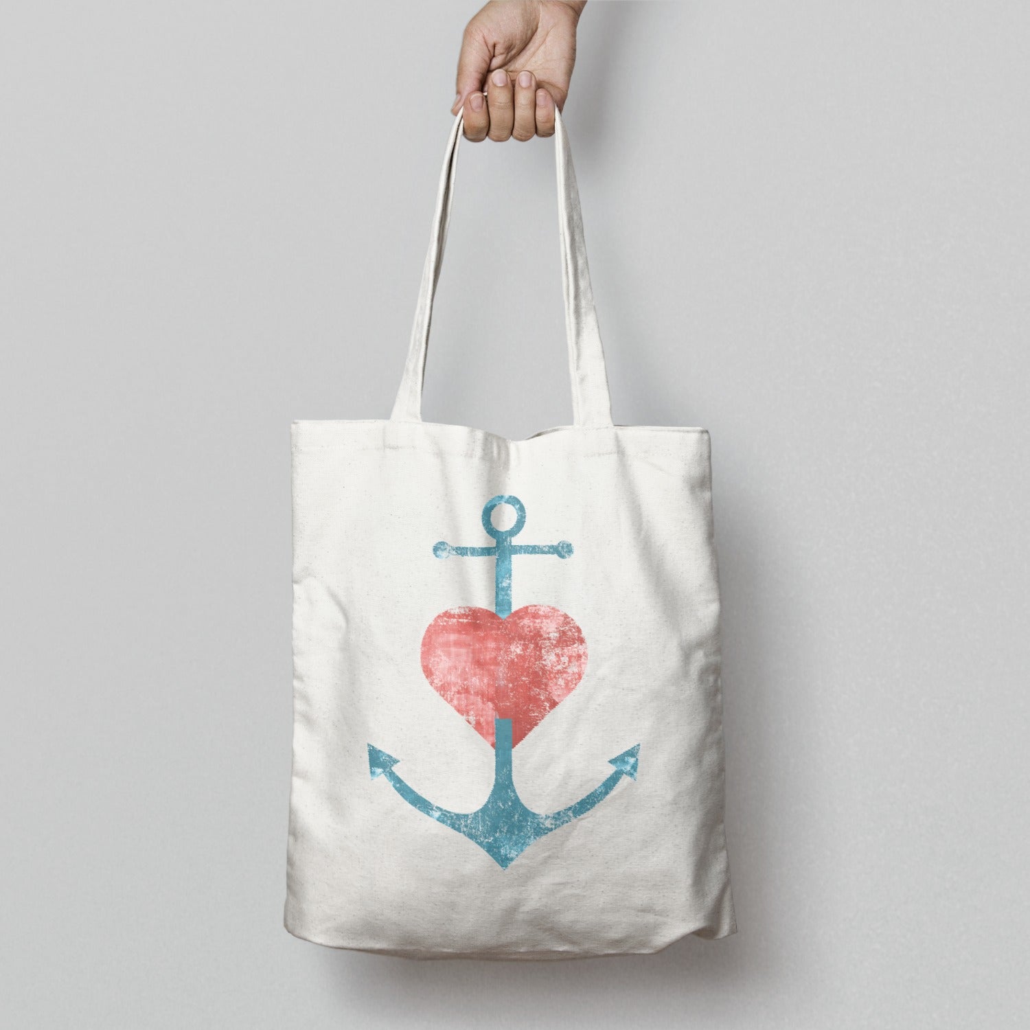 Anchor and Heart Design Reusable Tote Bag