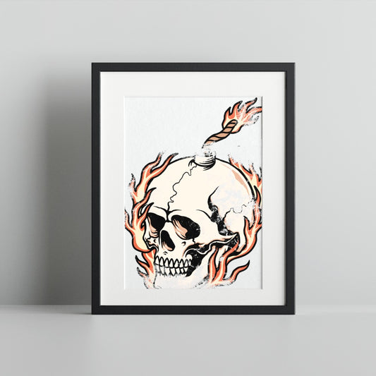 Fiery Skull Artwork with Frame Wall Decor for Home