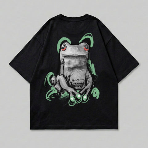 Black frog graphic red eyes green accents product type