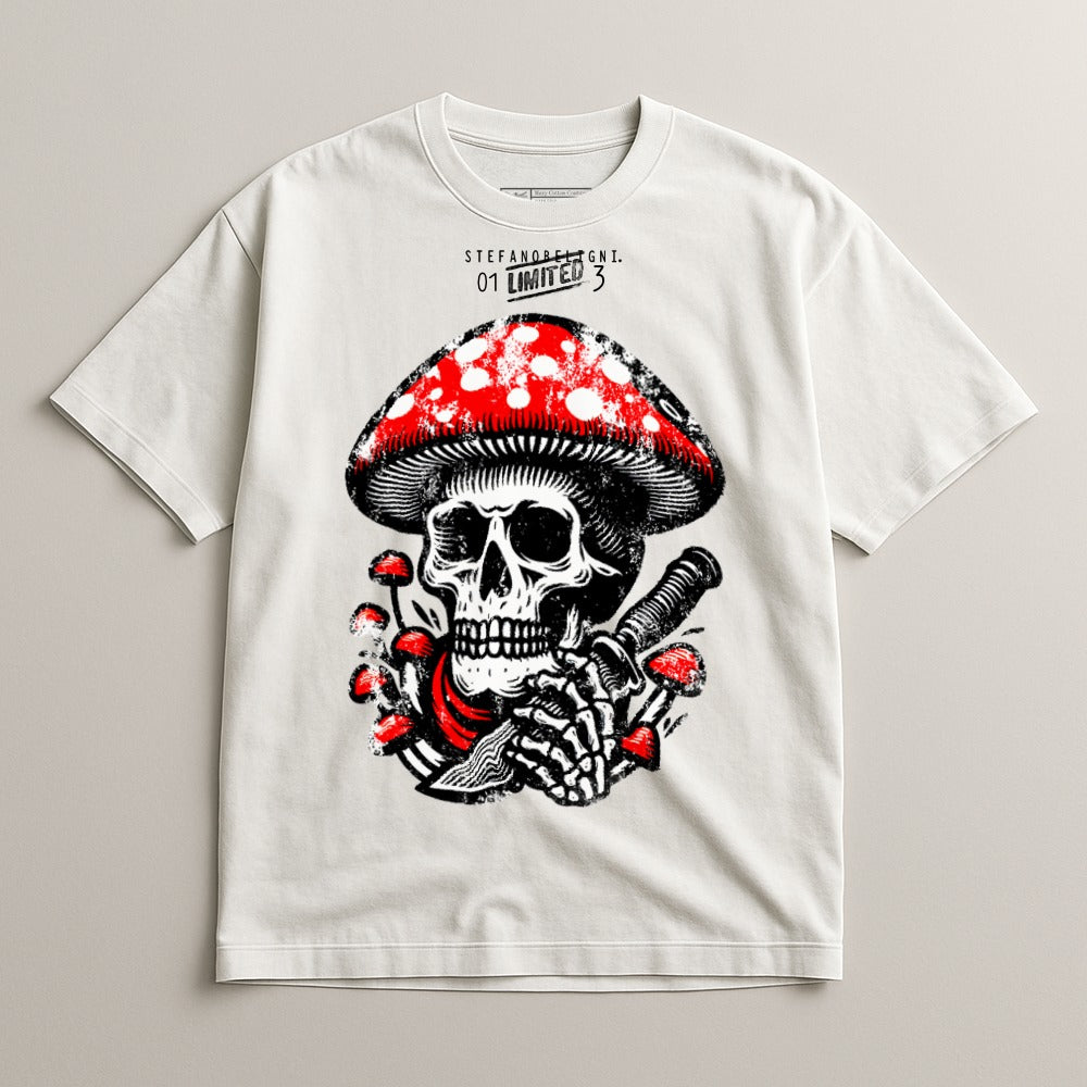 Skull Mushroom Graphic Tee Unique Design Shirt