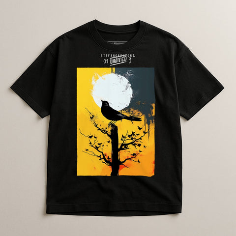 Limited Edition Black Bird on Tree T-Shirt for Unique Style