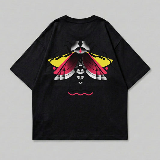 Vivid Moth Graphic Abstract Wing Art Black T-shirt product type