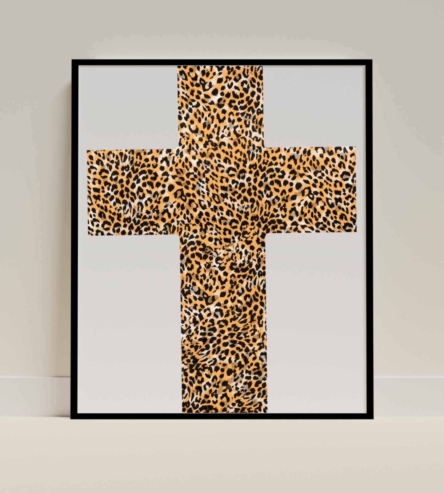 Leopard Print Cross Wall Art Decor Framed product