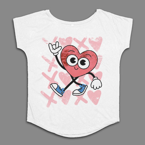 Cute Cartoon Heart Character with Sneakers Drawing Shirt