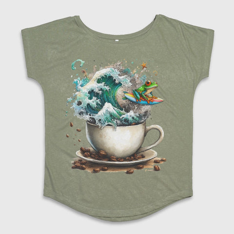 Surfing Frog in Coffee Cup Graphic T-Shirt