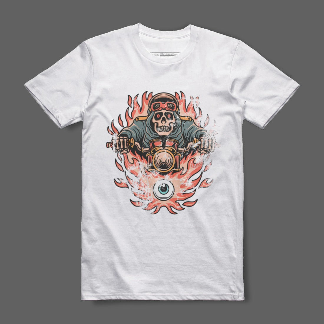 Flaming Rider Skull Motorcycle Graphic Tee