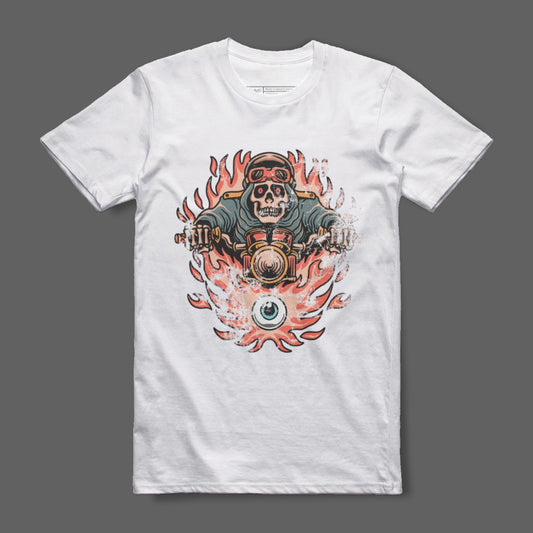 Flaming Rider Skull Motorcycle Graphic Tee