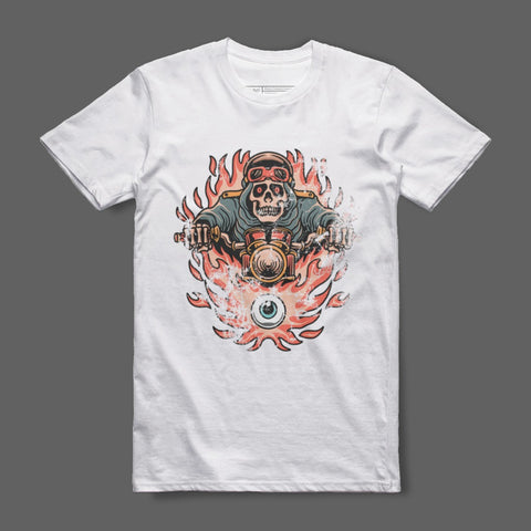 Flaming Rider Skull Motorcycle Graphic Tee