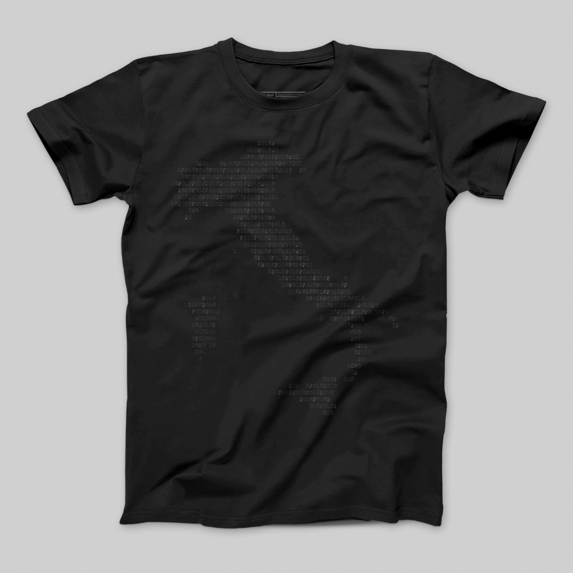 Black T-Shirt with Subtle Binary Code Print Design