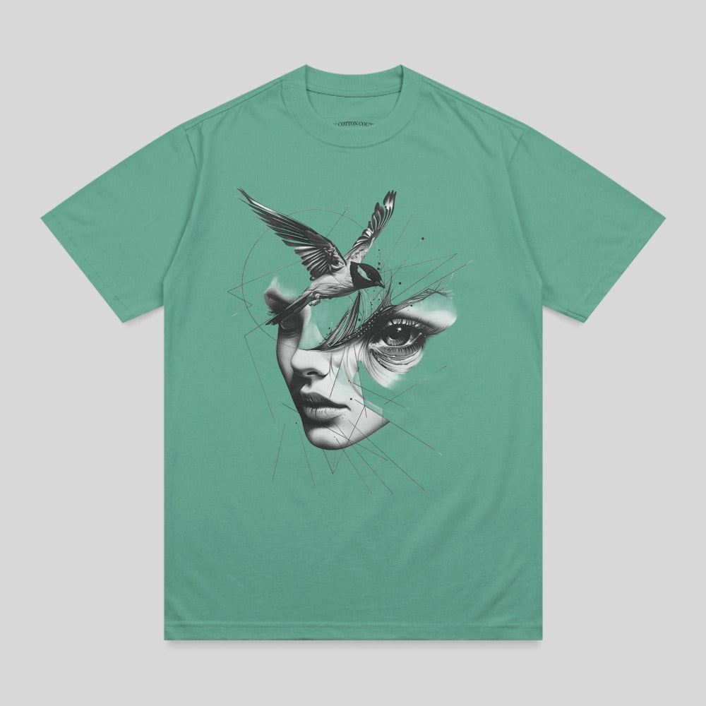 Green Shirt Woman Face Bird Abstract Geometric Lines product type