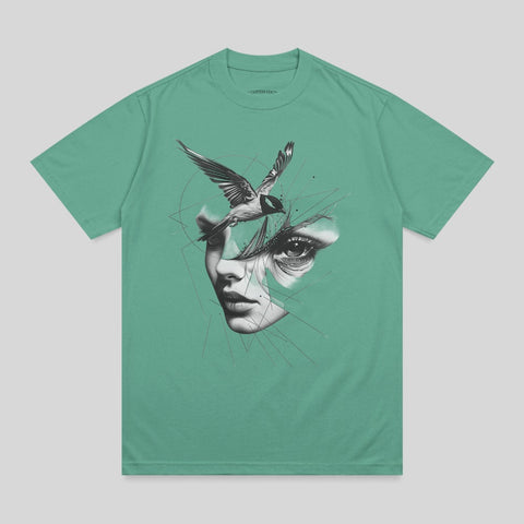 Green Shirt Woman Face Bird Abstract Geometric Lines product type