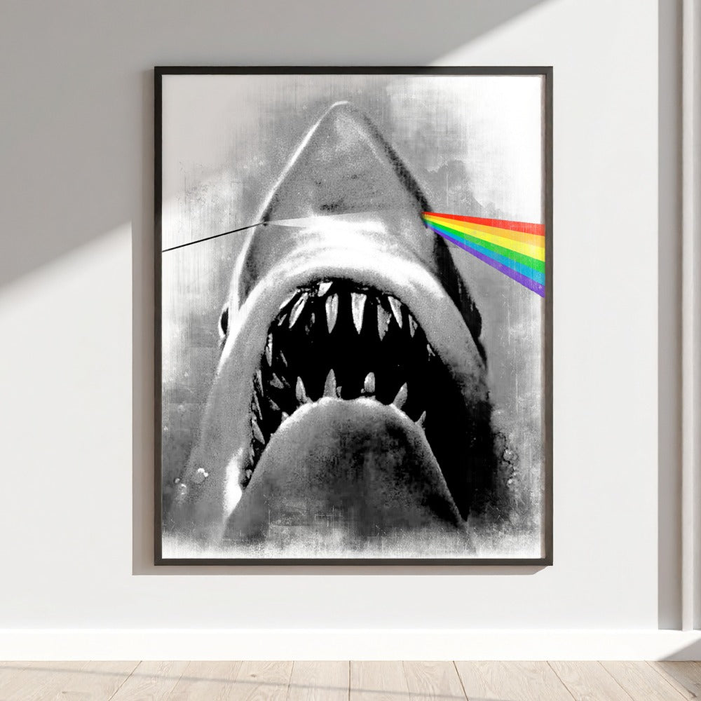 Shark With Rainbow Laser Eyes Wall Art Poster