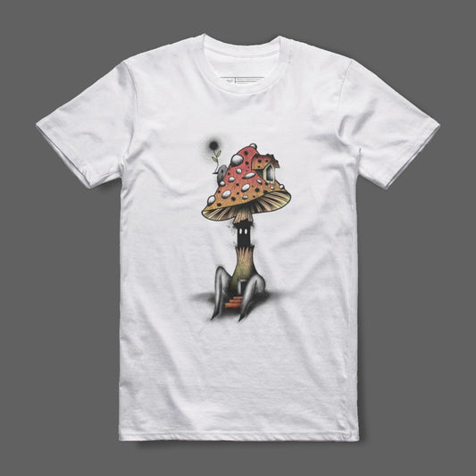 Whimsical Mushroom House with Balloons T-shirt