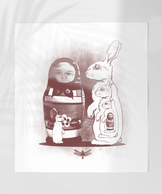 Nested Doll and Rabbit Surreal Art Print Decor