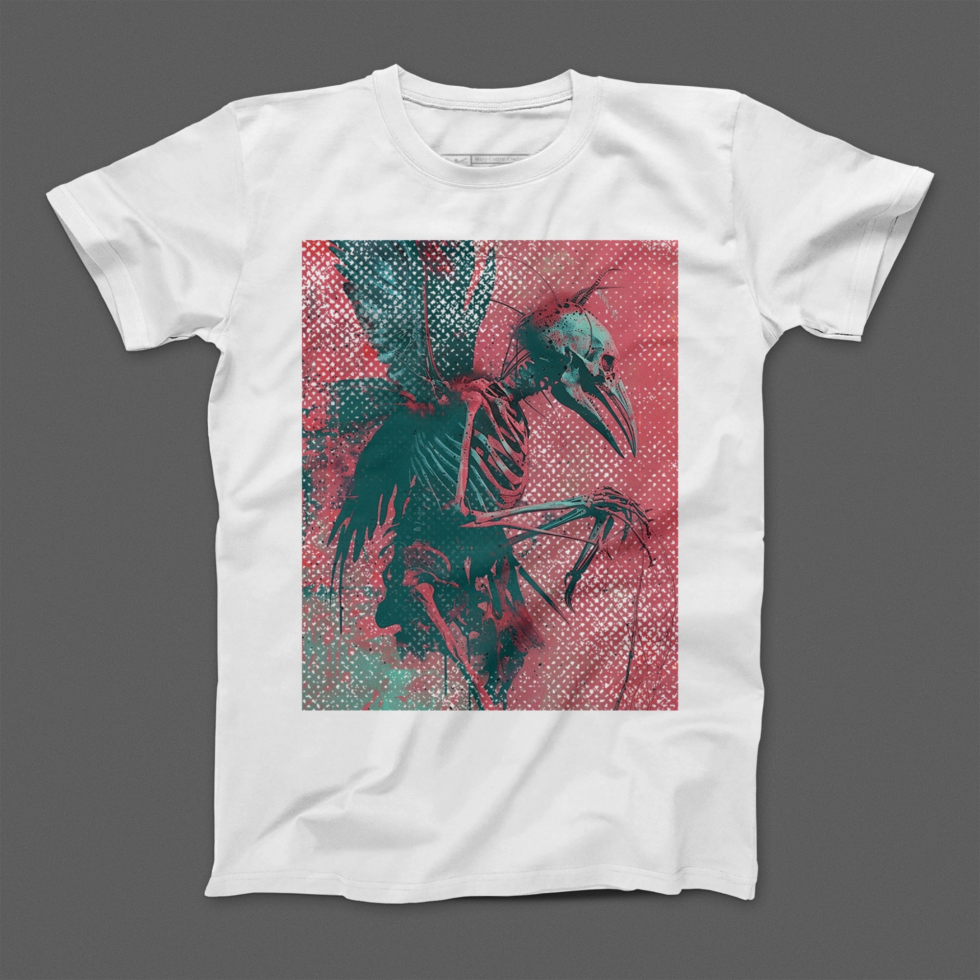 Skeleton Bird Graphic Print White T-Shirt