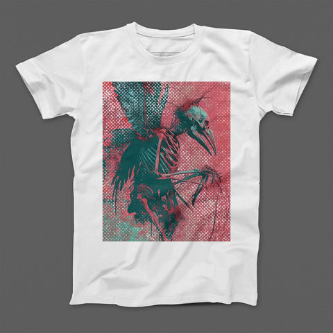 Skeleton Bird Graphic Print White T-Shirt