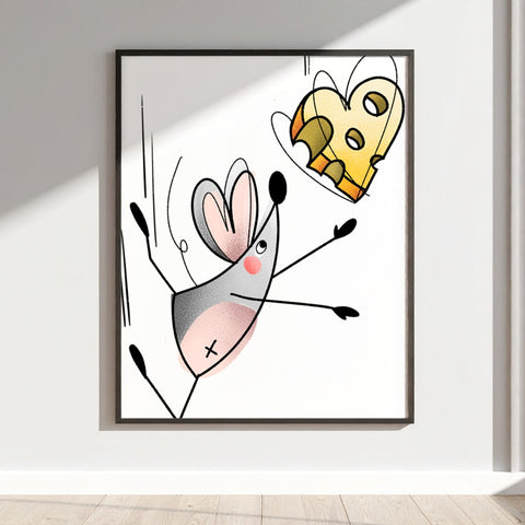 Playful Mouse with Cheese Modern Art Poster