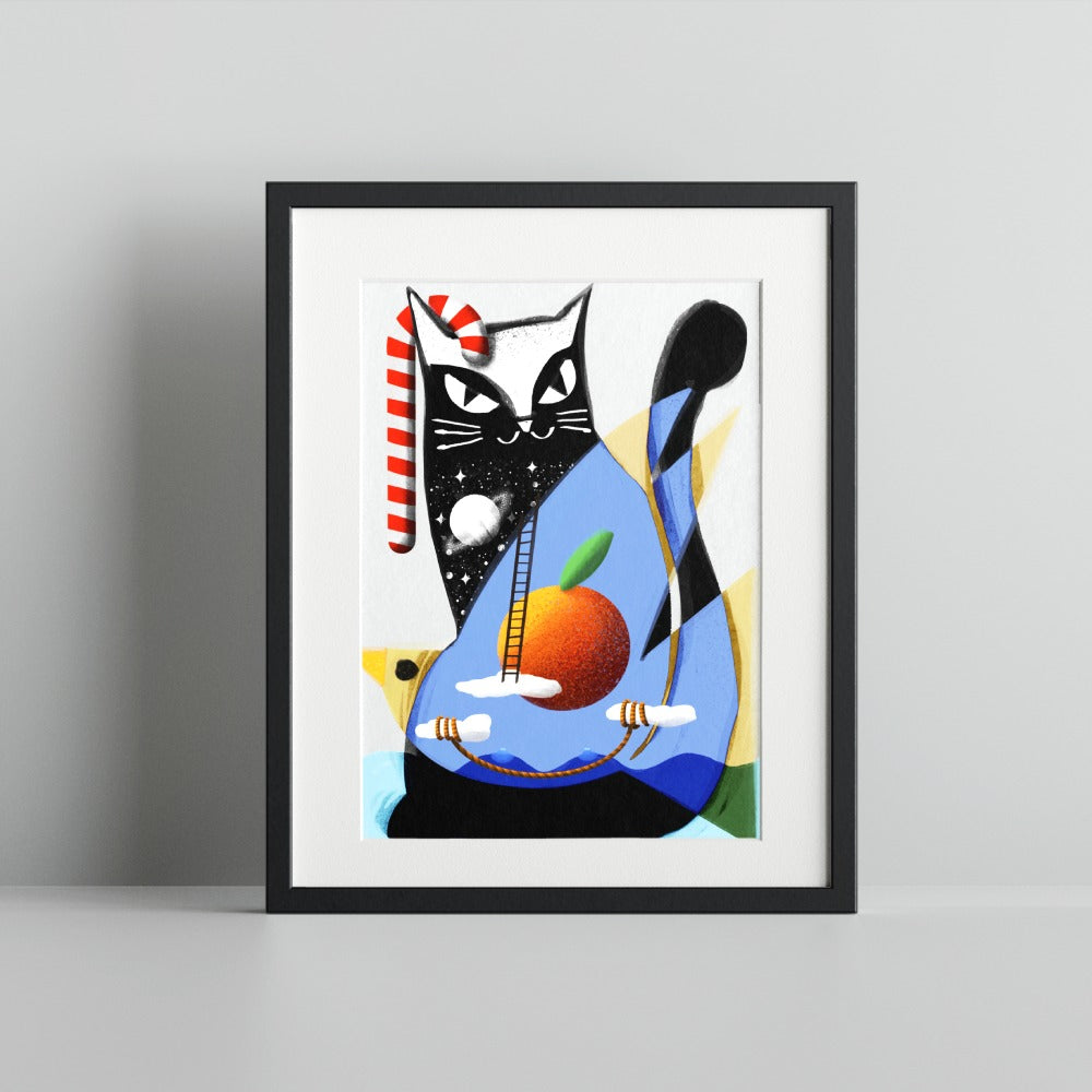 Abstract Cat Artwork with Peach Framed Wall Art