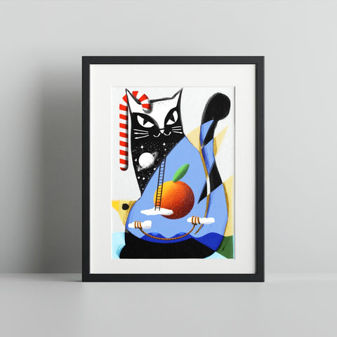 Abstract Cat Artwork with Peach Framed Wall Art