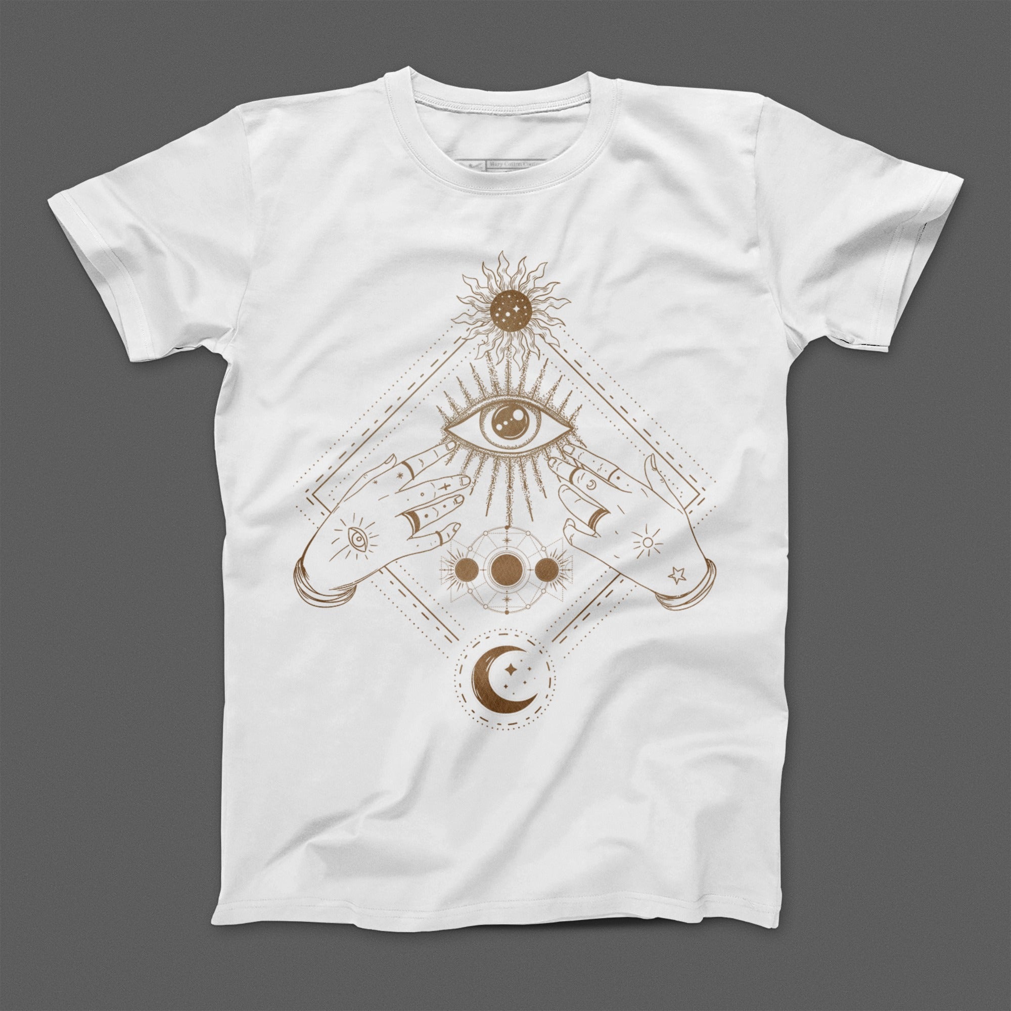 Mystical Eye and Hands Design White T-Shirt