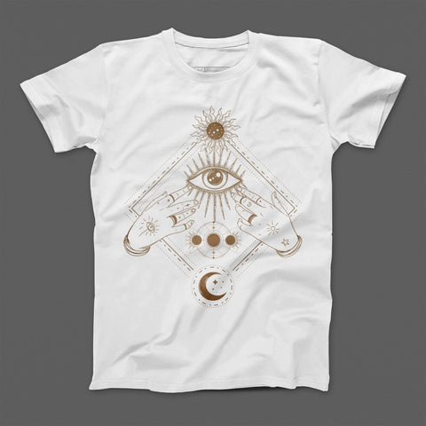 Mystical Eye and Hands Design White T-Shirt