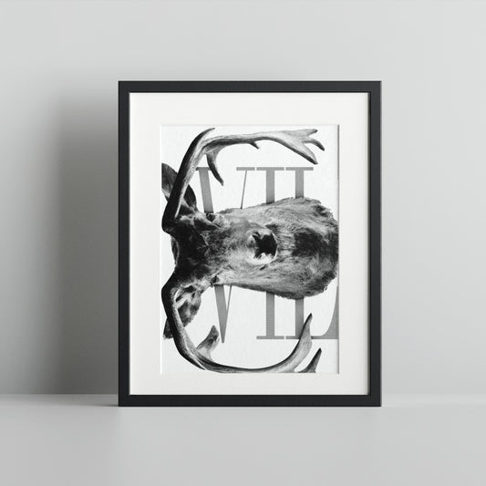 Monochrome Deer Art with Roman Numerals Wall Decor