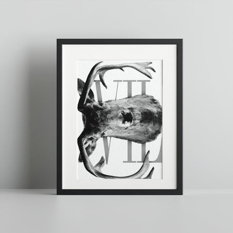 Monochrome Deer Art with Roman Numerals Wall Decor
