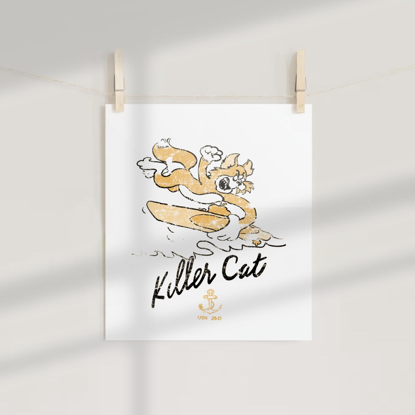 Killer Cat Surfboard Cartoon Poster for Home Decor