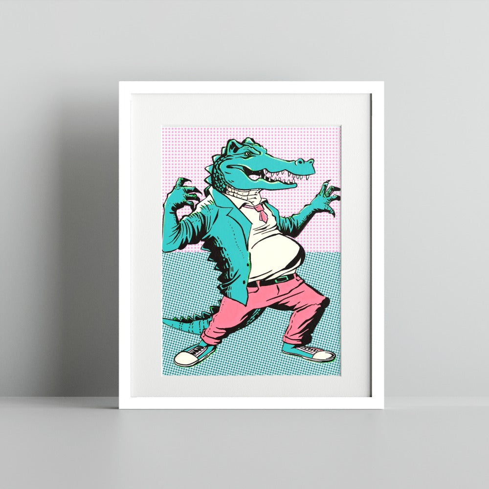 Stylish Alligator in Suit and Tie Art Print