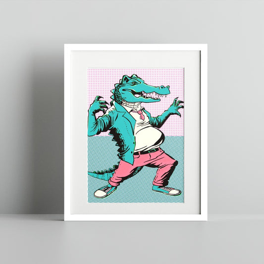 Stylish Alligator in Suit and Tie Art Print