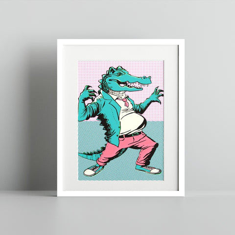Stylish Alligator in Suit and Tie Art Print