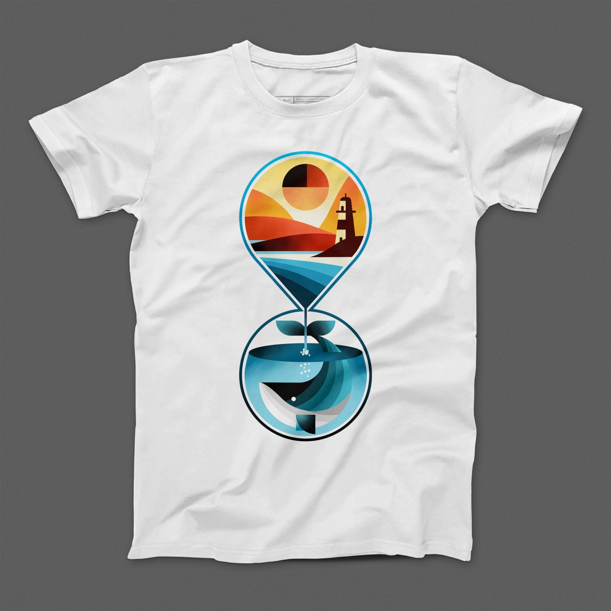 Vibrant Hourglass Sunset and Whale Design T-shirt