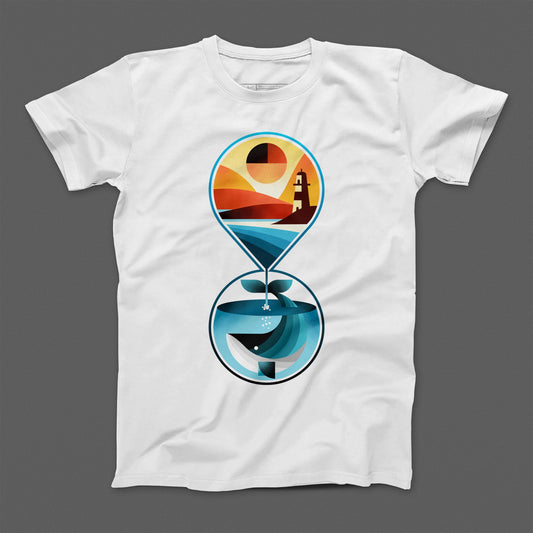 Vibrant Hourglass Sunset and Whale Design T-shirt