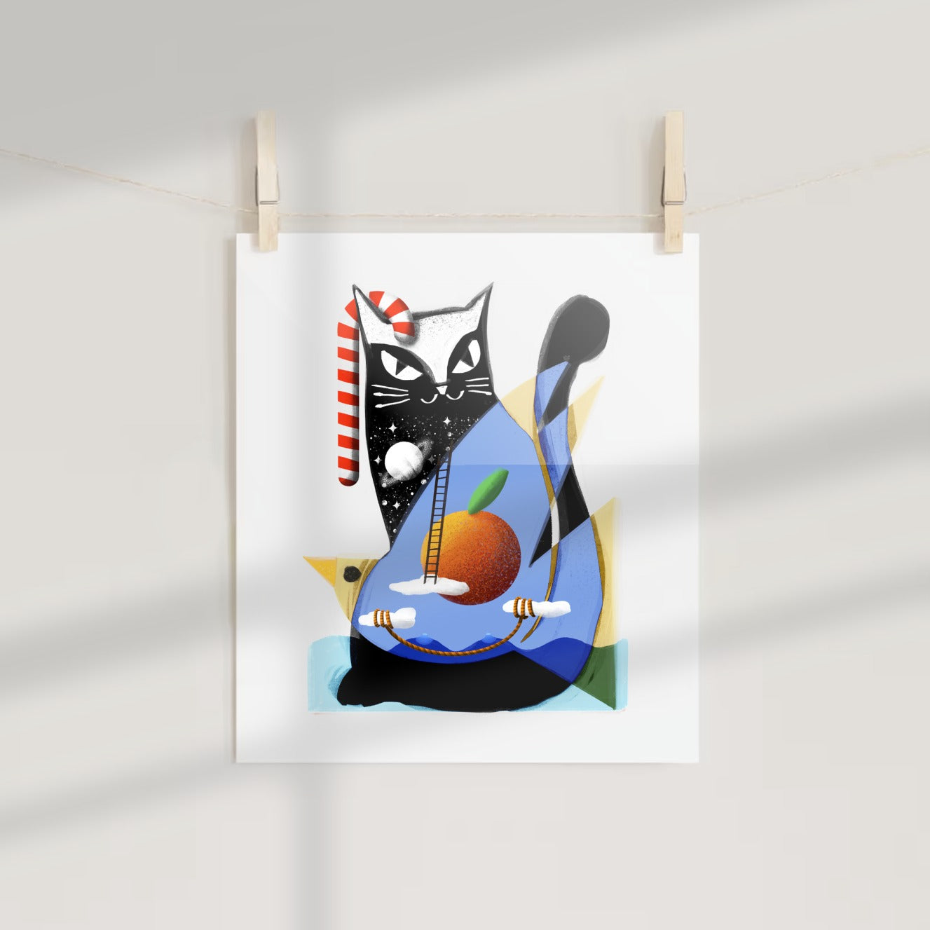 Abstract Cat and Peach Art Print with Unique Design