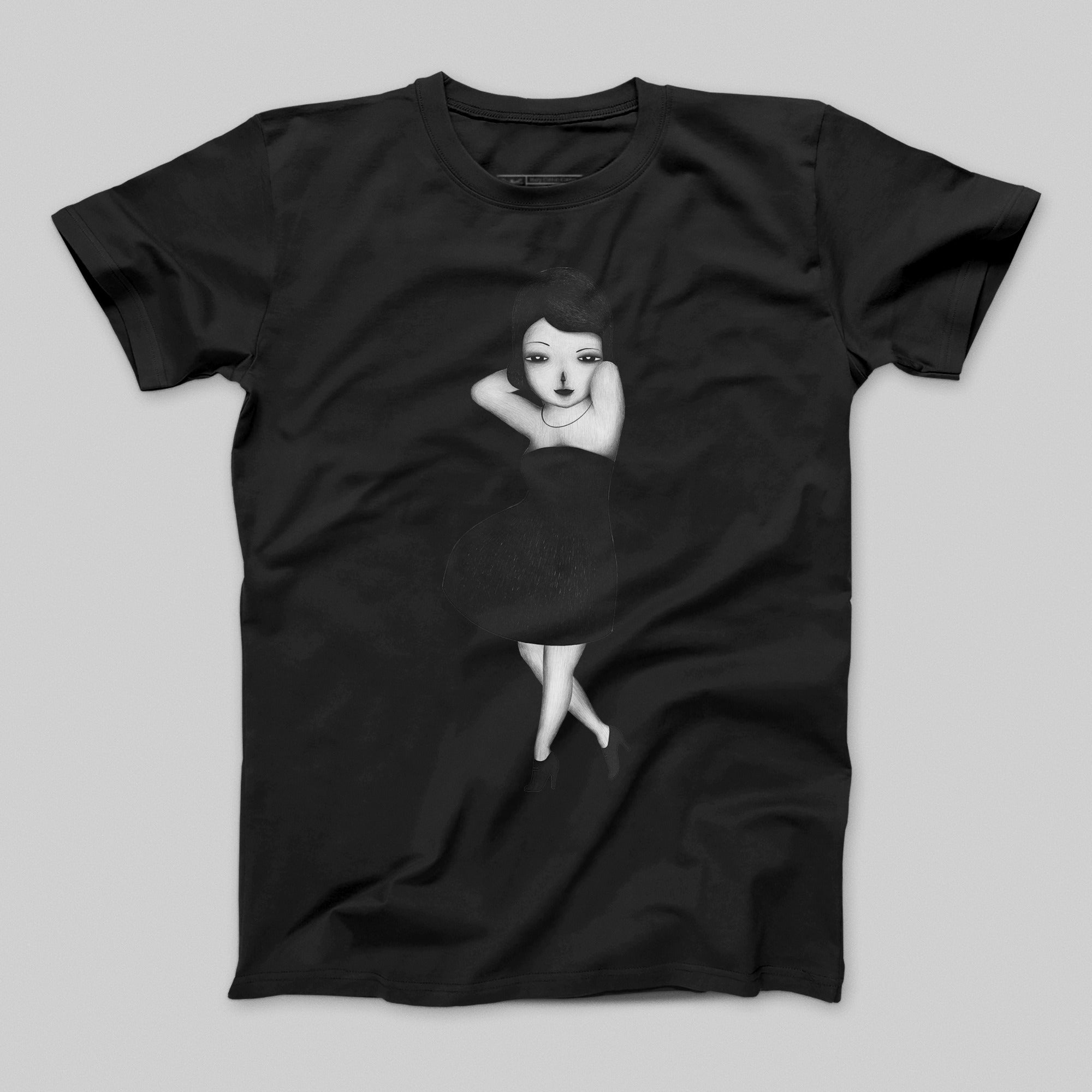 Stylish Black T-shirt with Unique Elegant Character Design