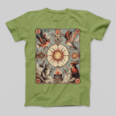 Mystical Sun Rays and Birds Artwork T-Shirt