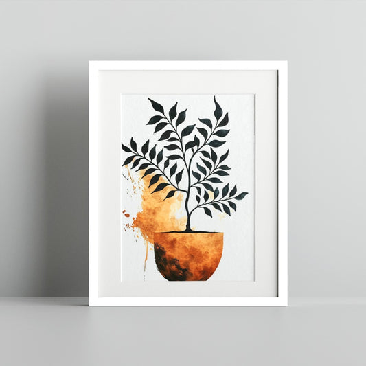 Bold Leafy Plant in Artistic Pot Framed Art Print