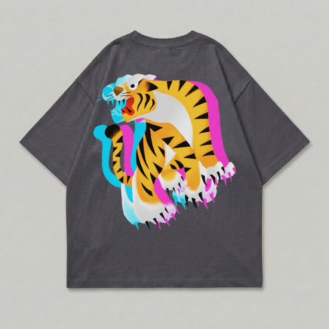 Vibrant Glitch Effect Roaring Tiger Graphic T-Shirt product type