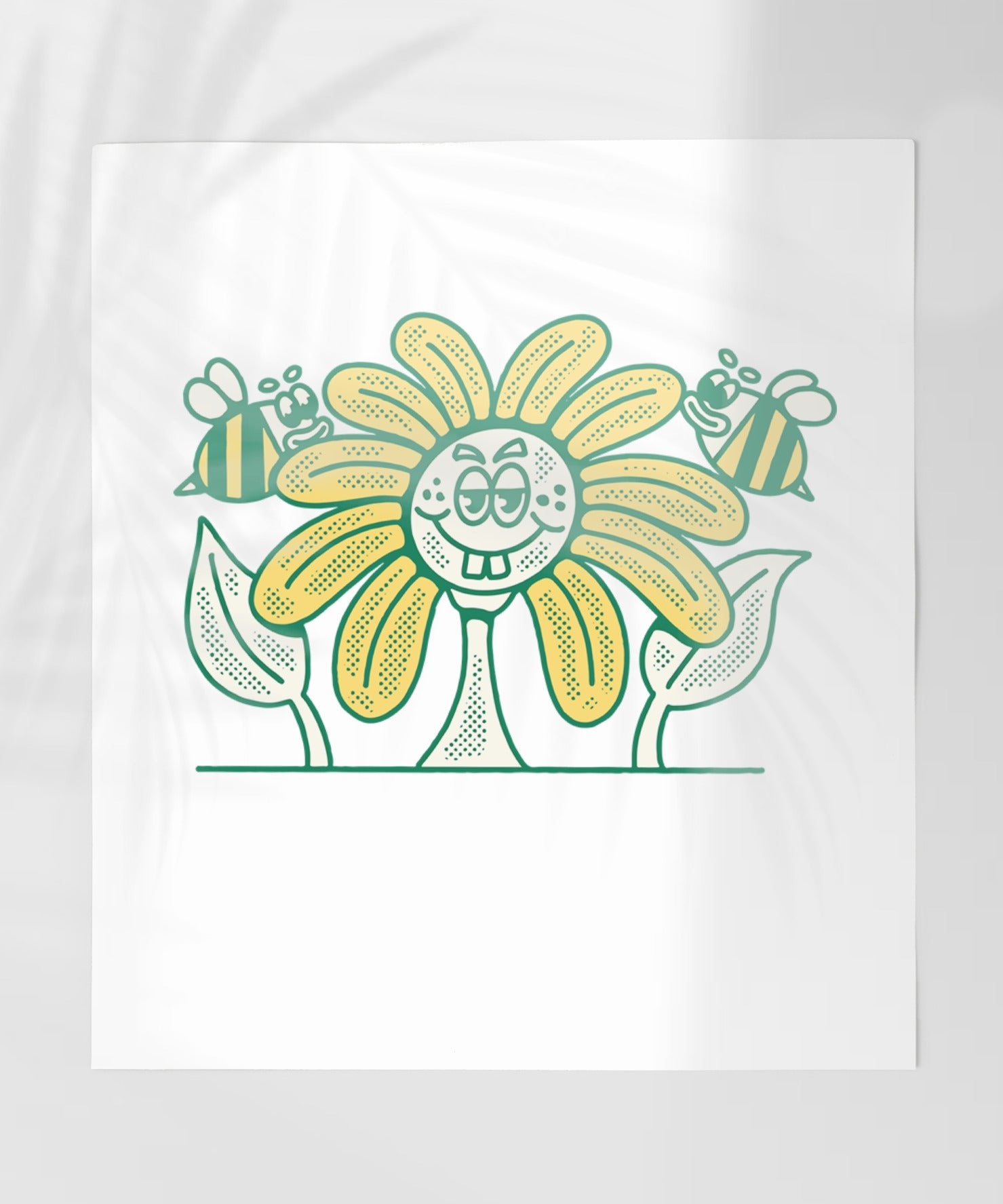 Smiling Sunflower with Bees illustration print