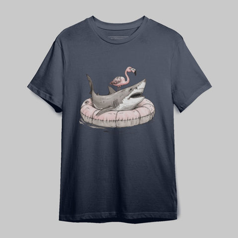 Flamingo Shark Inflatable Art Dark Graphic T-Shirt